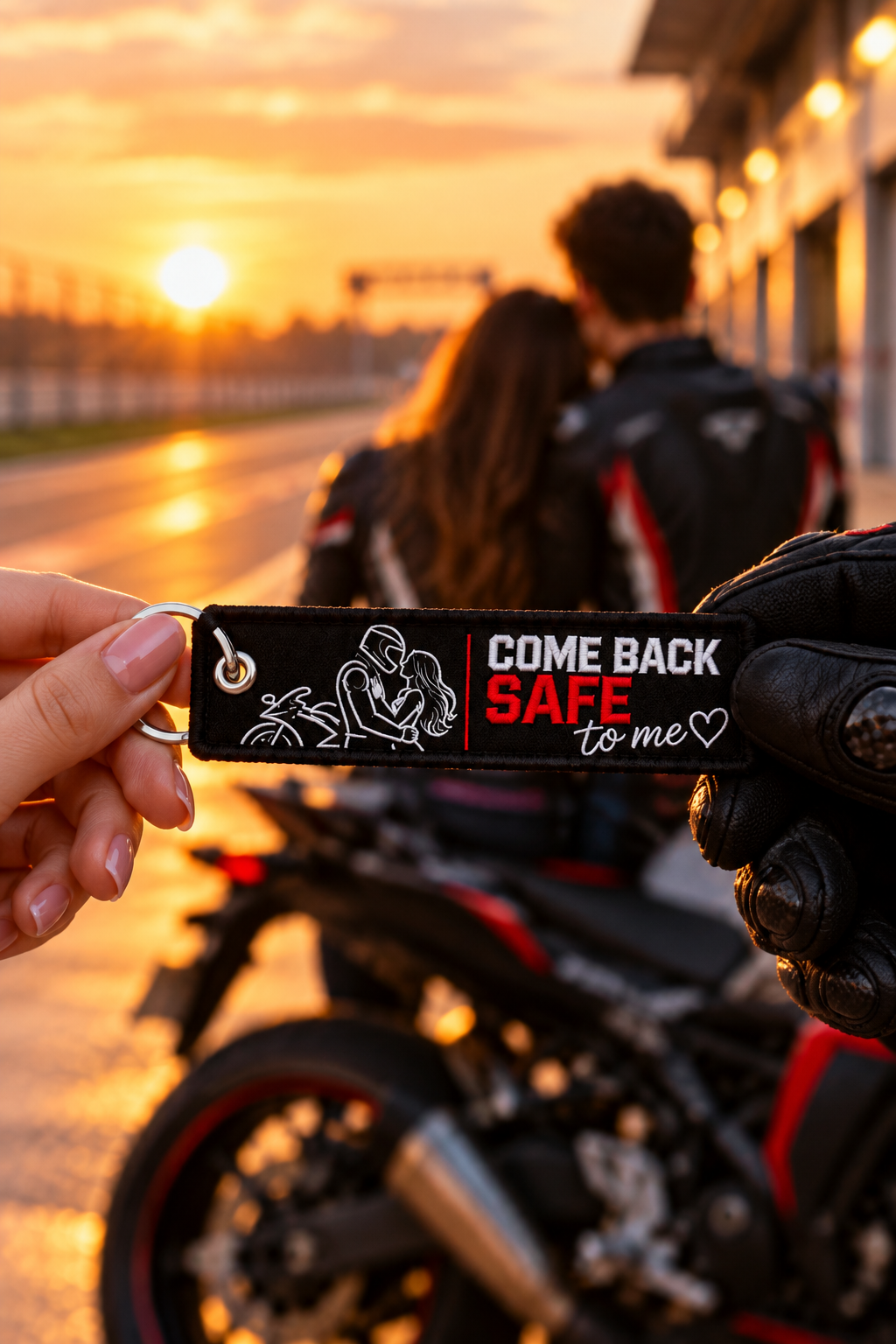 Come Back Safe To Me Embroidered Motorcycle Keychain – Guardian Biker Gift with Personal Note