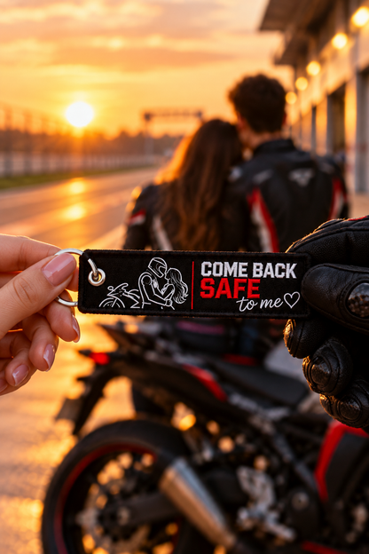 Come Back Safe To Me Embroidered Motorcycle Keychain – Guardian Biker Gift with Personal Note