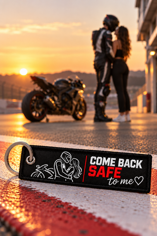 Come Back Safe To Me Embroidered Motorcycle Keychain – Guardian Biker Gift with Personal Note