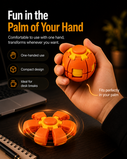 PressSpin X | 3D Printed Press to Spin Fidget Toy | One-Hand Stress Relief Spinner | Sensory Desk Toy for Adults & Kids | Office, School, Travel