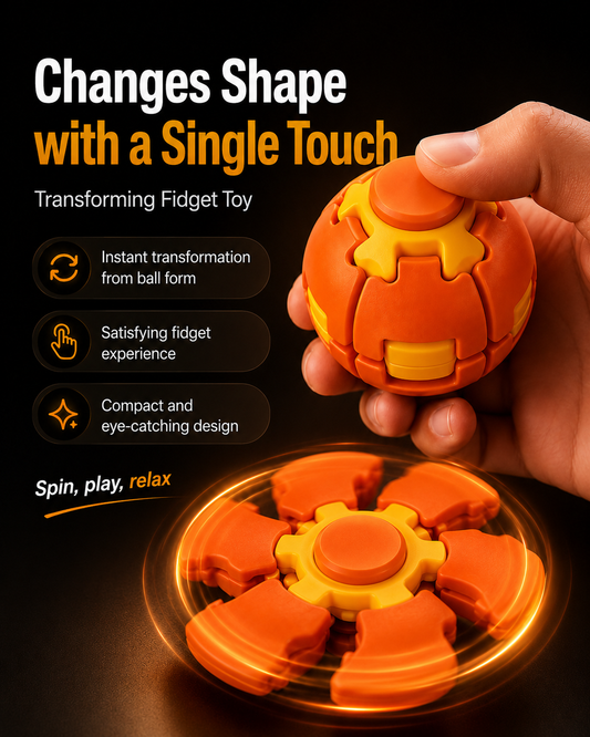 PressSpin X | 3D Printed Press to Spin Fidget Toy | One-Hand Stress Relief Spinner | Sensory Desk Toy for Adults & Kids | Office, School, Travel