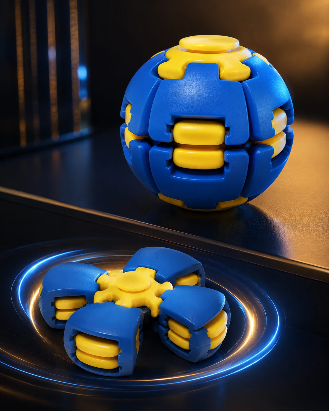 PressSpin X | 3D Printed Press to Spin Fidget Toy | One-Hand Stress Relief Spinner | Sensory Desk Toy for Adults & Kids | Office, School, Travel