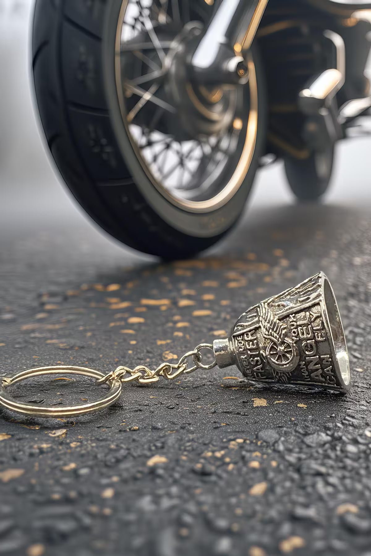 Never Ride Faster Than Your Angel Guardian Bell | Protective Motorcycle Lucky Bell Keychain – Biker Gift