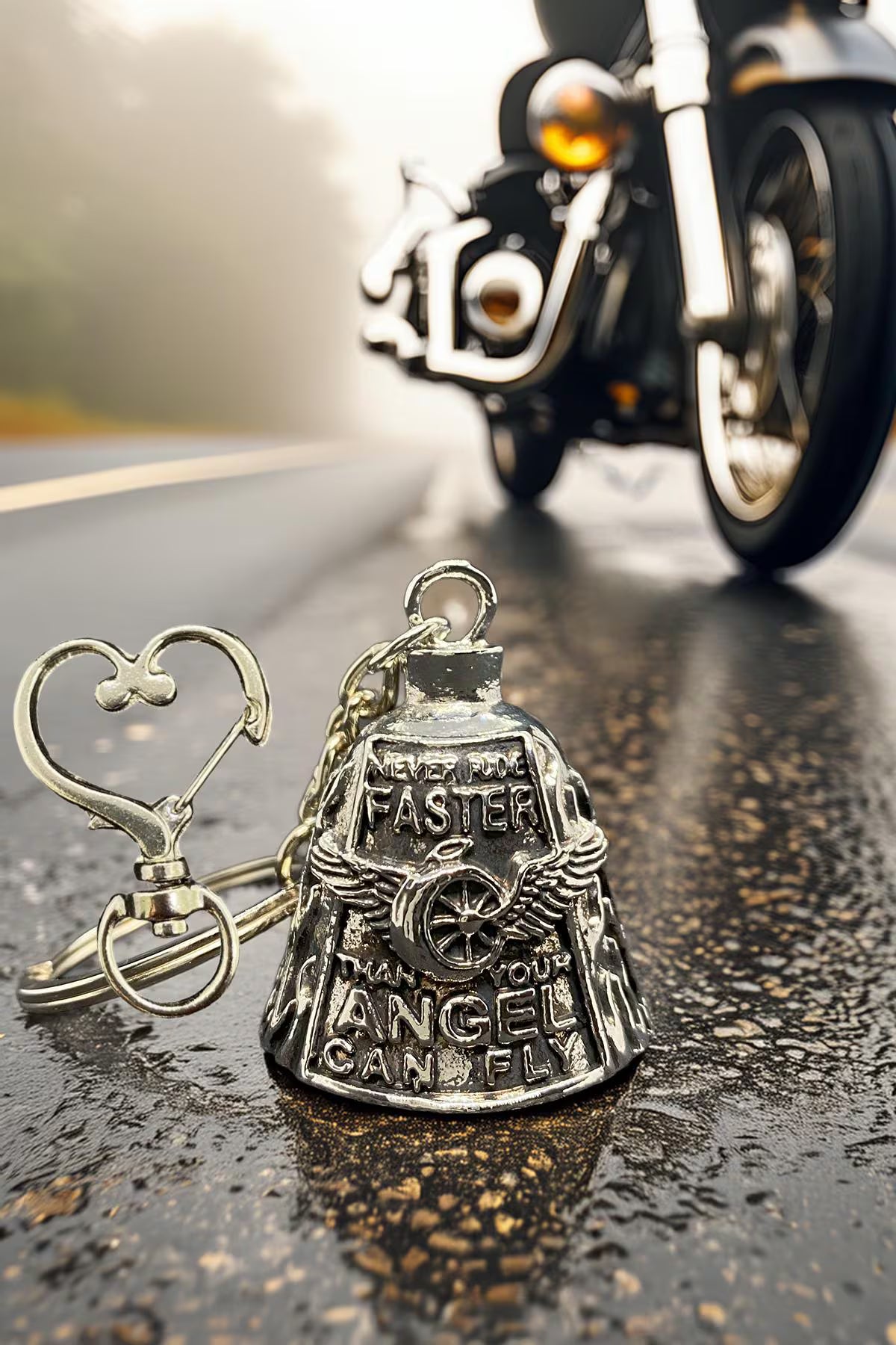 Never Ride Faster Than Your Angel Guardian Bell | Protective Motorcycle Lucky Bell Keychain – Biker Gift