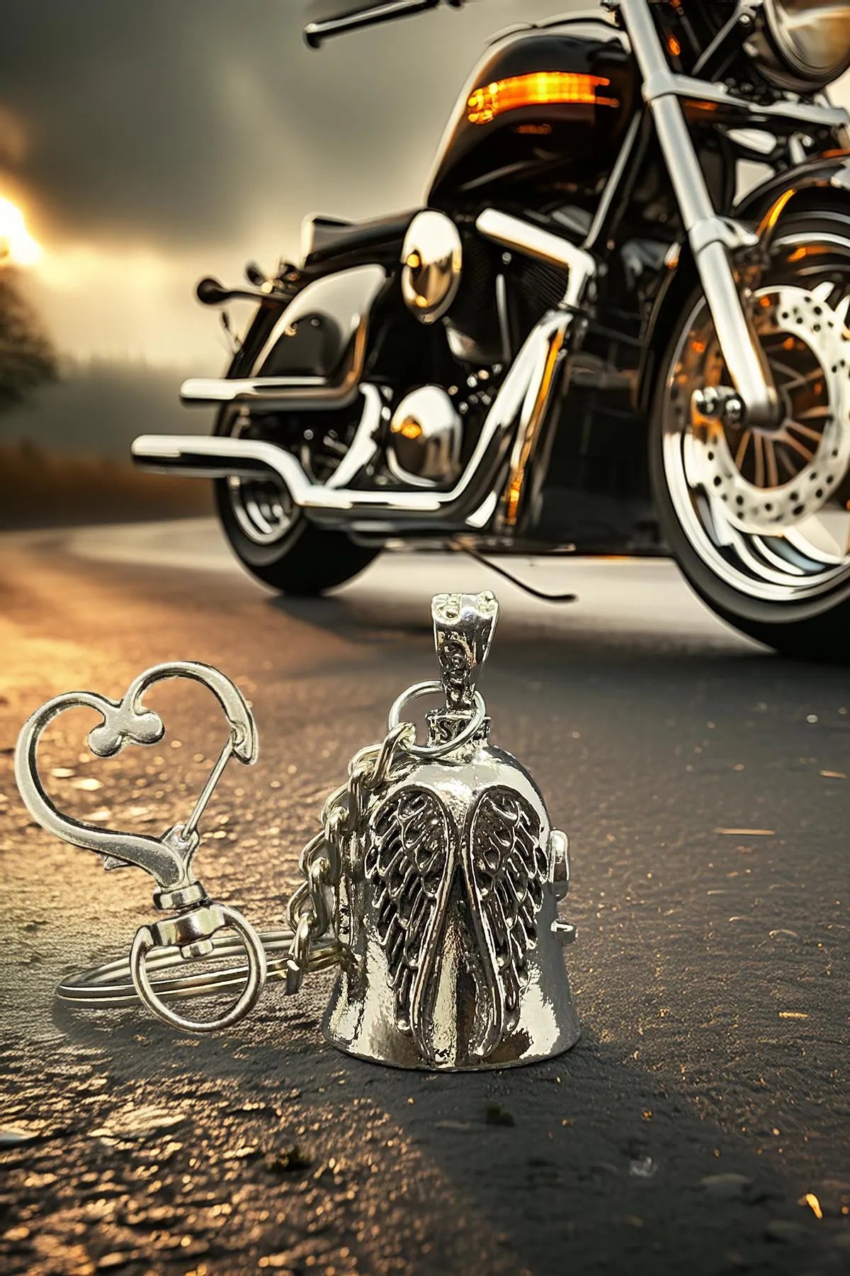 Angel Wings Guardian Bell for Motorcycles | Protective Lucky Bell Keychain – Biker Gift